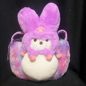 Plush Peep Bunny Character Basket in Purple & Pastel Tie-Dye